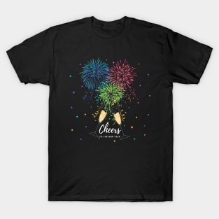 Cheers to the New Year Fireworks, Champagne Flutes and Stars T-Shirt